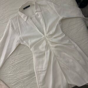 Zara White Ruched Dress
